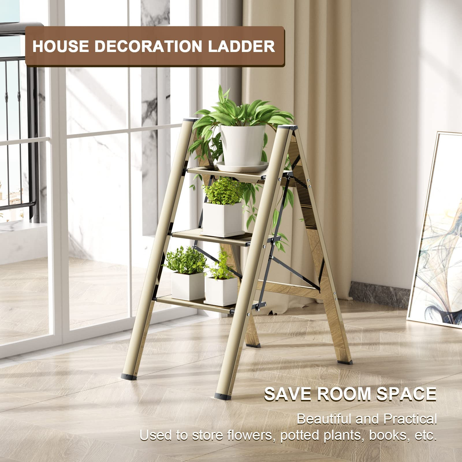 3 Step Ladder Aluminum Lightweight Folding Step Stool Wide Anti-Slip Pedal 330 Lbs Capacity House... | Amazon (US)