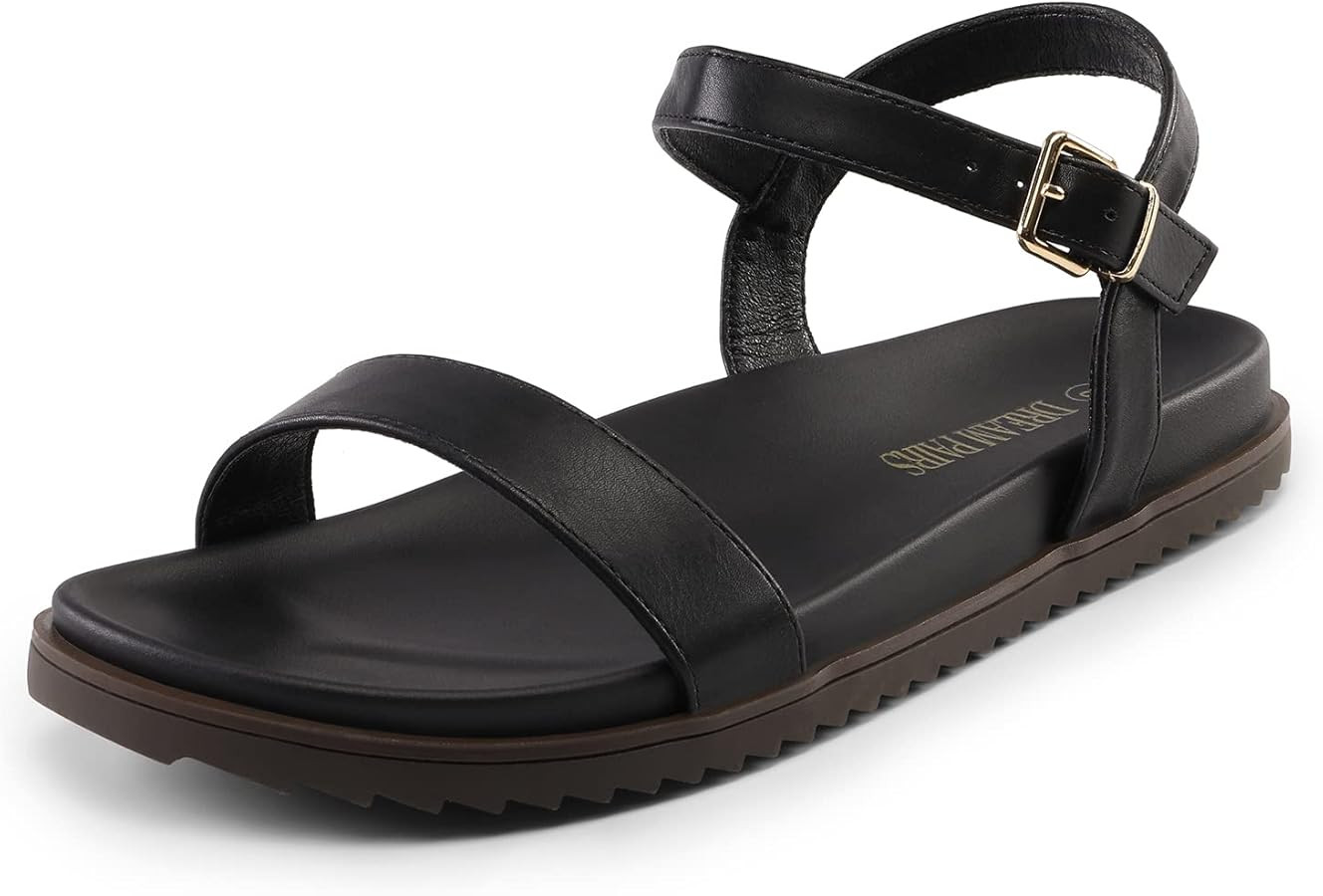 DREAM PAIRS Women's Open Toe Flat Sandals Cute One Band Comfort Arch Support Sandals | Amazon (US)