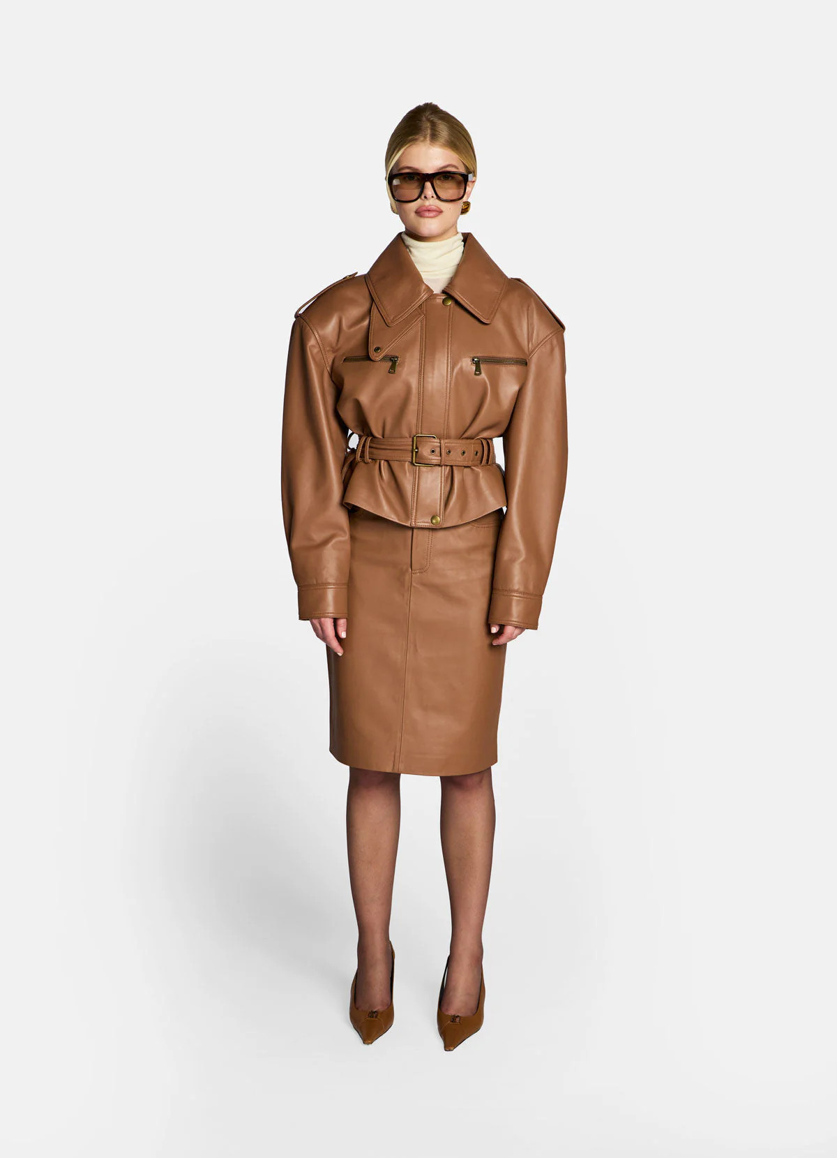 Mocha Leather Cropped Jacket | DE SAVARY LONDON