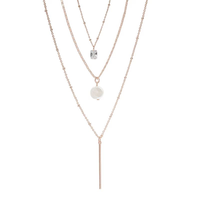 LC Lauren Conrad Cubic Zirconia, Stick & Disc Layered Necklace, Women's, White | Kohl's