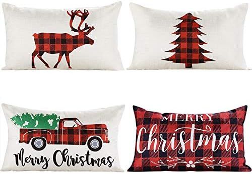 With a bud Christmas 12x20 Throw Pillow Covers, Decorative Outdoor Farmhouse Merry Christmas Xmas... | Amazon (US)