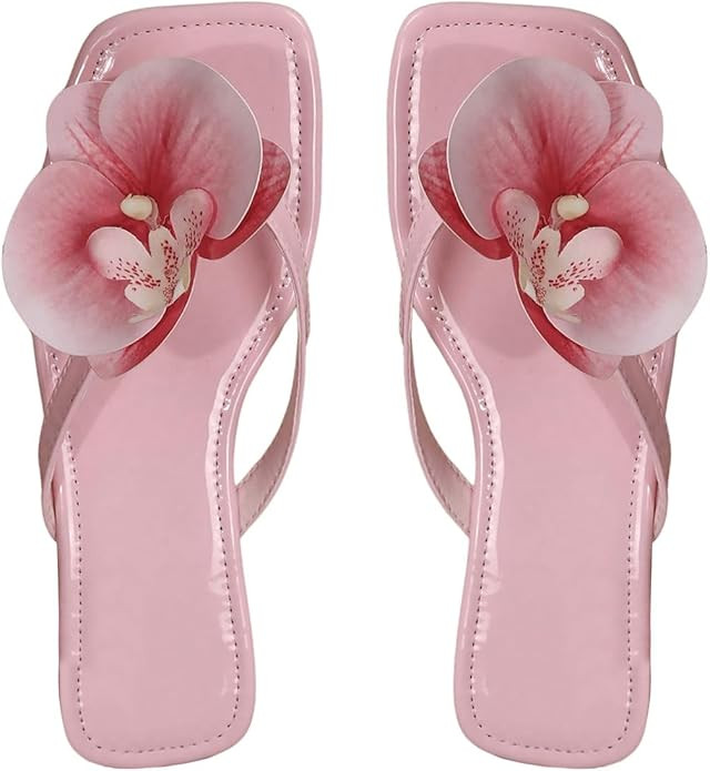 GORGLITTER Women's Flower Flat Sandals Cute Square Toe Flip Flops Thong Dressy Vacation Summer 20... | Amazon (US)