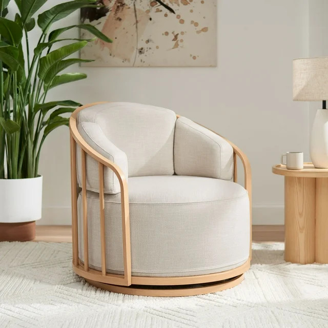 Better Homes & Gardens Lillian Swivel Birdcage Chair, Cream Linen | Walmart (US)