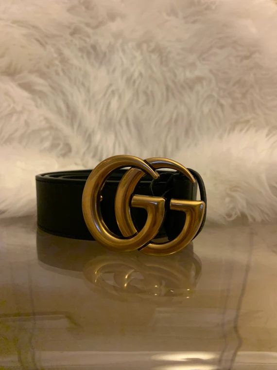 GG Womens Designer Belt in Black and Gold | Etsy (US)