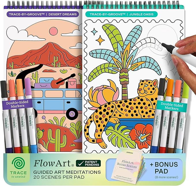 Lifelines FlowArt Activity Pads, 2-Pack & Bonus Pad - Guided Tracing Art Meditations with Markers... | Amazon (US)