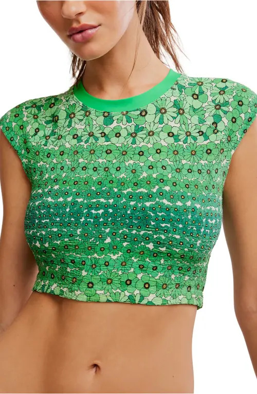 free-est by Free People Sonny Jacquard Crop Cover-Up T-Shirt in Sunset Daisy/green A at Nordstrom, Size Small | Nordstrom
