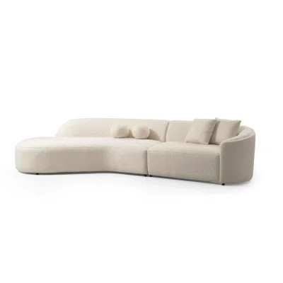 Ivory Boucle Modular Curved Two Piece Sofa and Chaise Sectional With Toss Pillows | Wayfair North America