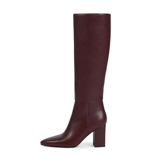 VIUGJNEX Burgundy Knee High Boots Women Chunky Heel Fall Boots Pointed Toe Tall Burgundy Boot for Women Size 11 | Amazon (US)