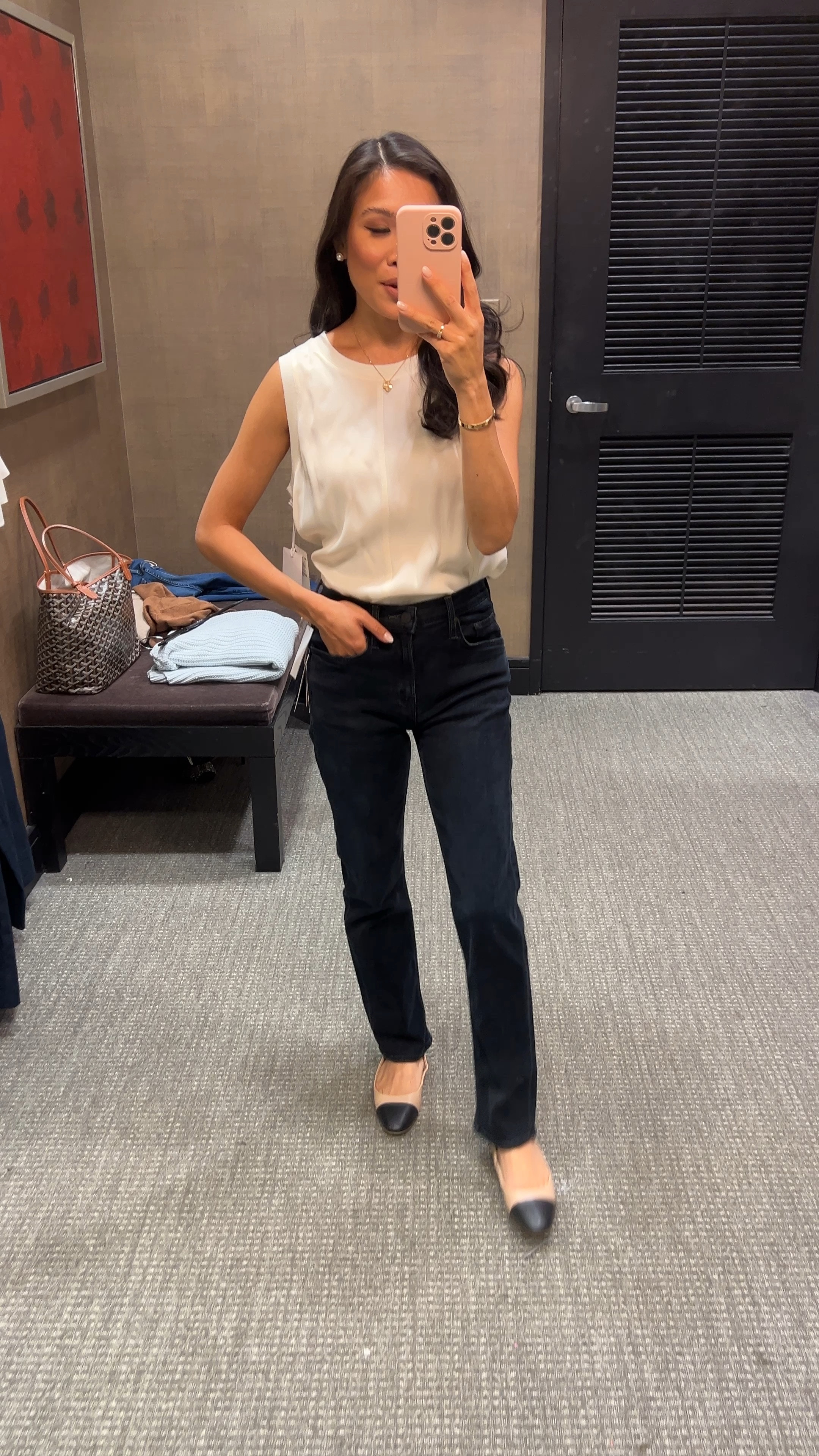 Rob trim tank top in size XS paired with dark wash denim jeans in size 24. Jeans are part of the Nordstrom Anniversary Sale! Open to all card members and on sale for rest of public on the 15th! #LTKSummerSales 

#LTKxNSale #LTKStyleTip