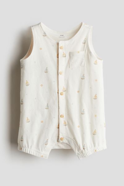 Patterned Romper Suit - Round Neck - Short sleeve - White/sailboats - Kids | H&M US | H&M (US + CA)