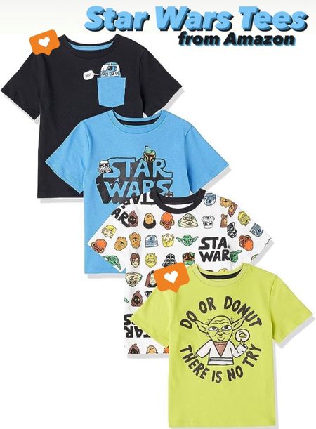 Star Wars Tees for Boys from Amazon for your next trip to Disney 🖤 \\ pack of 4 for under $30 👏👏 runs a bit small, so if your kids are in between, size up! 

#LTKkids #LTKtravel #LTKfamily