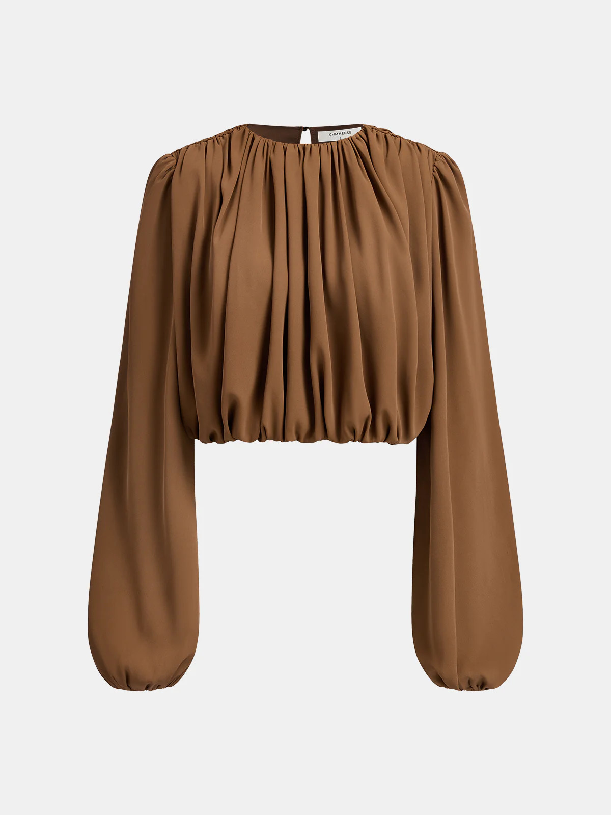 Loose Ruched Puff-Sleeve Cropped Blouse | Commense