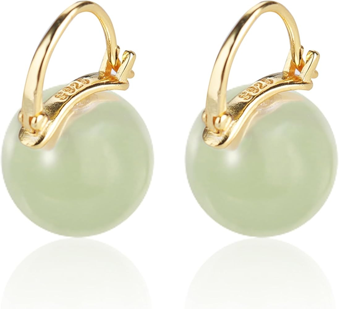 18K Gold Plated Natural Stone Earrings for Women, Circle Disc Dangle Drop Earrings, Lightweight E... | Amazon (US)