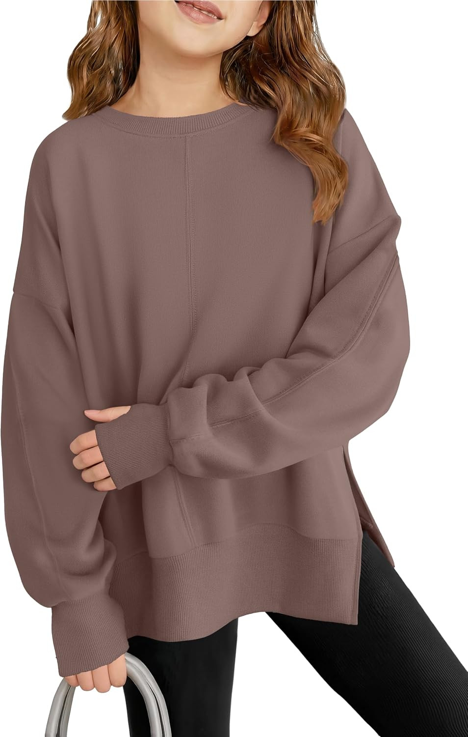 Girls Oversized Crewneck Sweatshirt Kids Fashion Fleece Pullover Side Slite | Amazon (US)