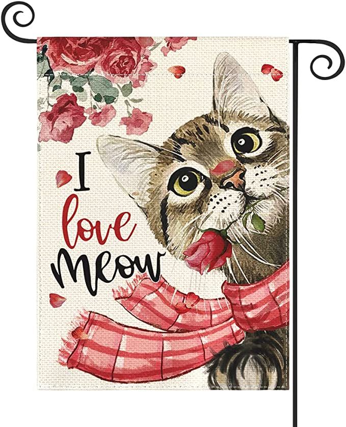 AVOIN colorlife Valentine's Day Cat Garden Flag 12x18 Inch Rose I Love Meow Double Sided, Anniver... | Amazon (US)