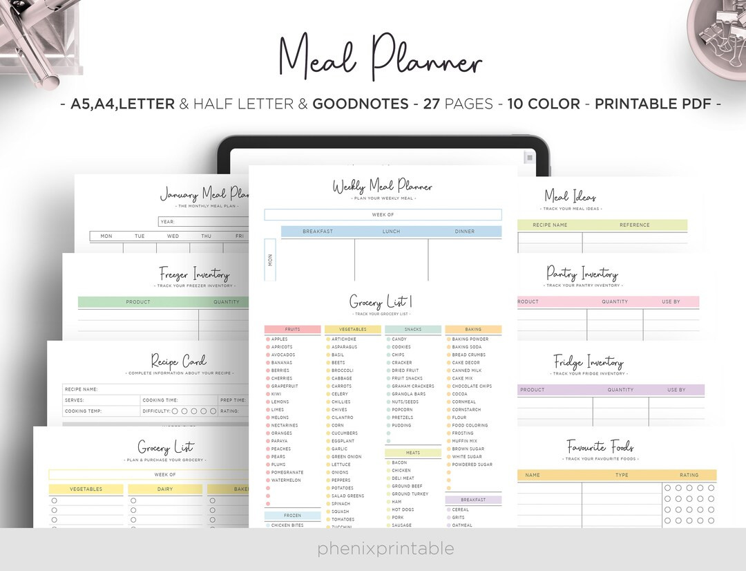 Meal Planner Weekly Meal Menu Planner DIY Recipe Planner Book Digital Goodnotes iPad Planner A5 A... | Etsy (US)