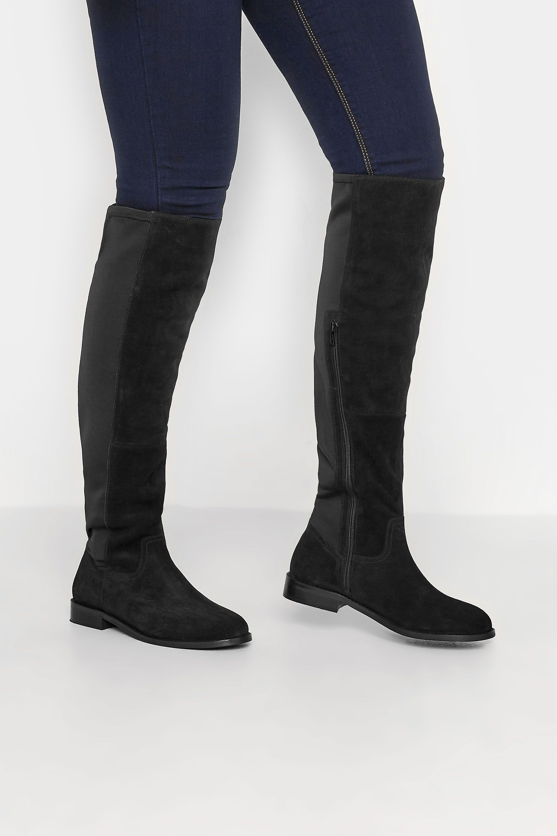 LTS Black Over The Knee 50/50 Suede Boot In Standard Fit | Long Tall Sally