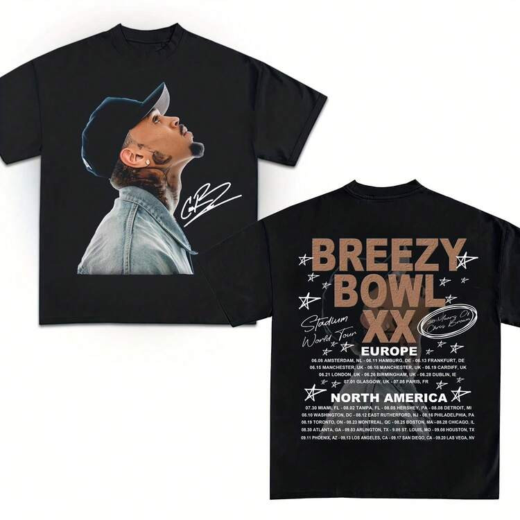 Chris BrownD Tour Shirt, 2025 ChrisD Brown Tour Breezy Bowl XX T-Shirt | SHEIN