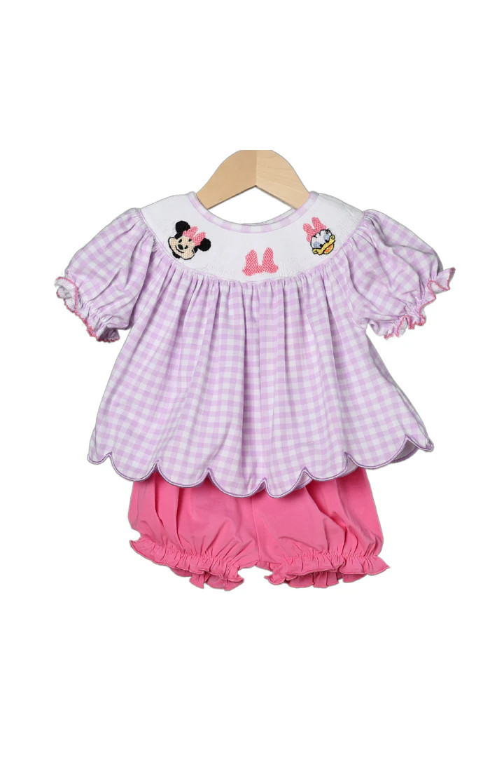 Smocked Mouse Bow Lavender Gingham Bloomer Set | The Smocked Flamingo