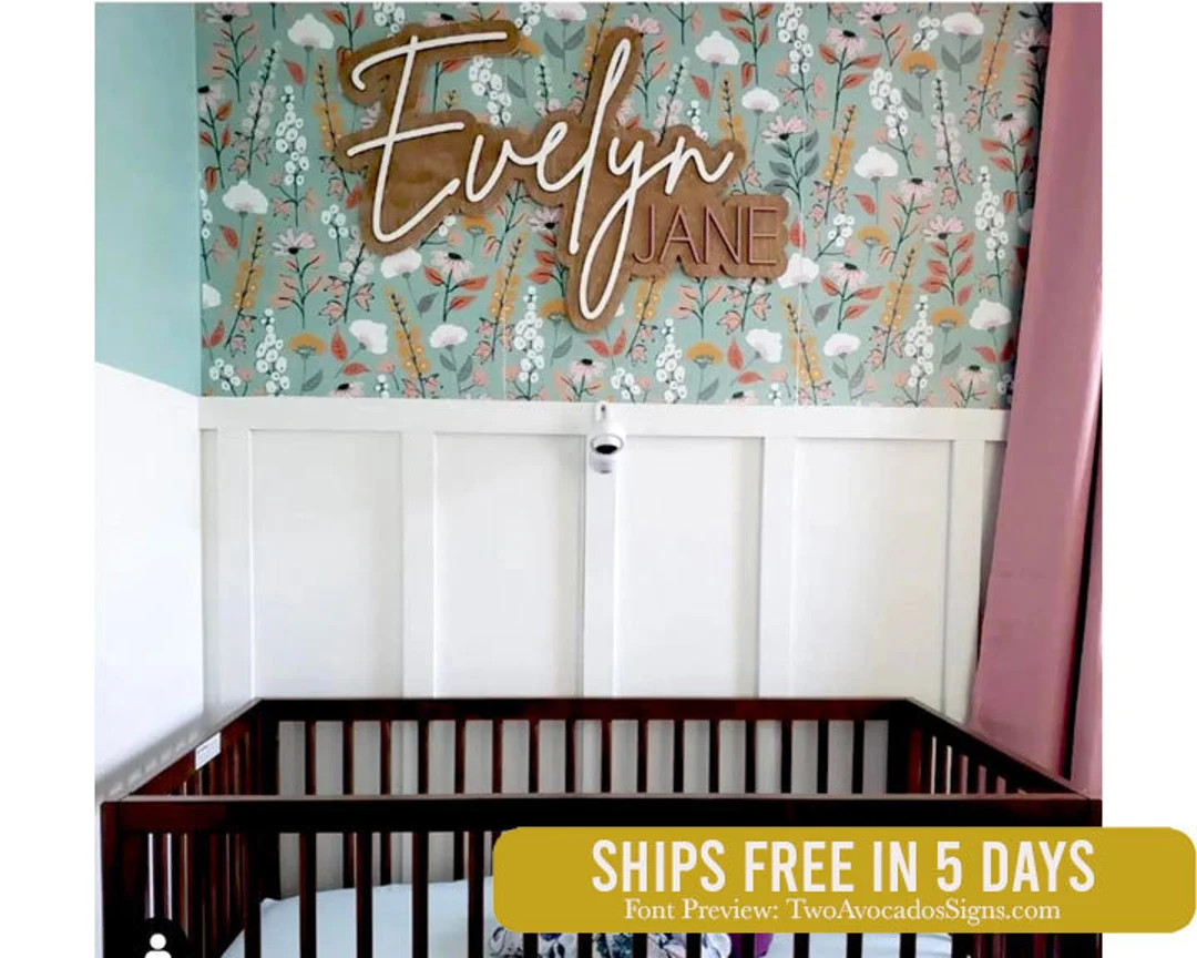 Large wood name sign, nursery name sign, boho nursery sign , above crib cut out, layered baby nam... | Etsy (US)