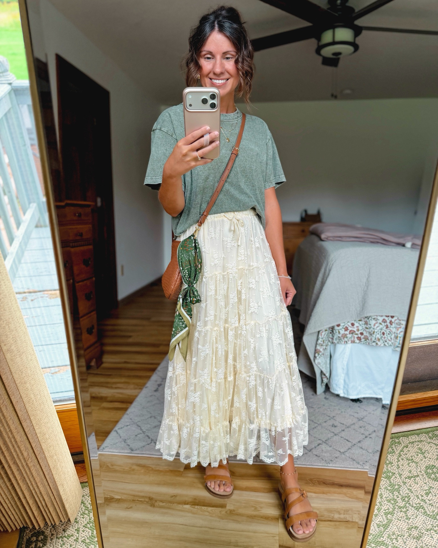 An outfit that looks like you tried harder than you did!🤍🙌🏽

small in my tee, xs in my lace skirt and 6 in my sandals 🤍love this little crossbody bag and scarf. Makes the outfit so much more fun!

#LTKPetite #LTKSeasonal #LTKgrwm