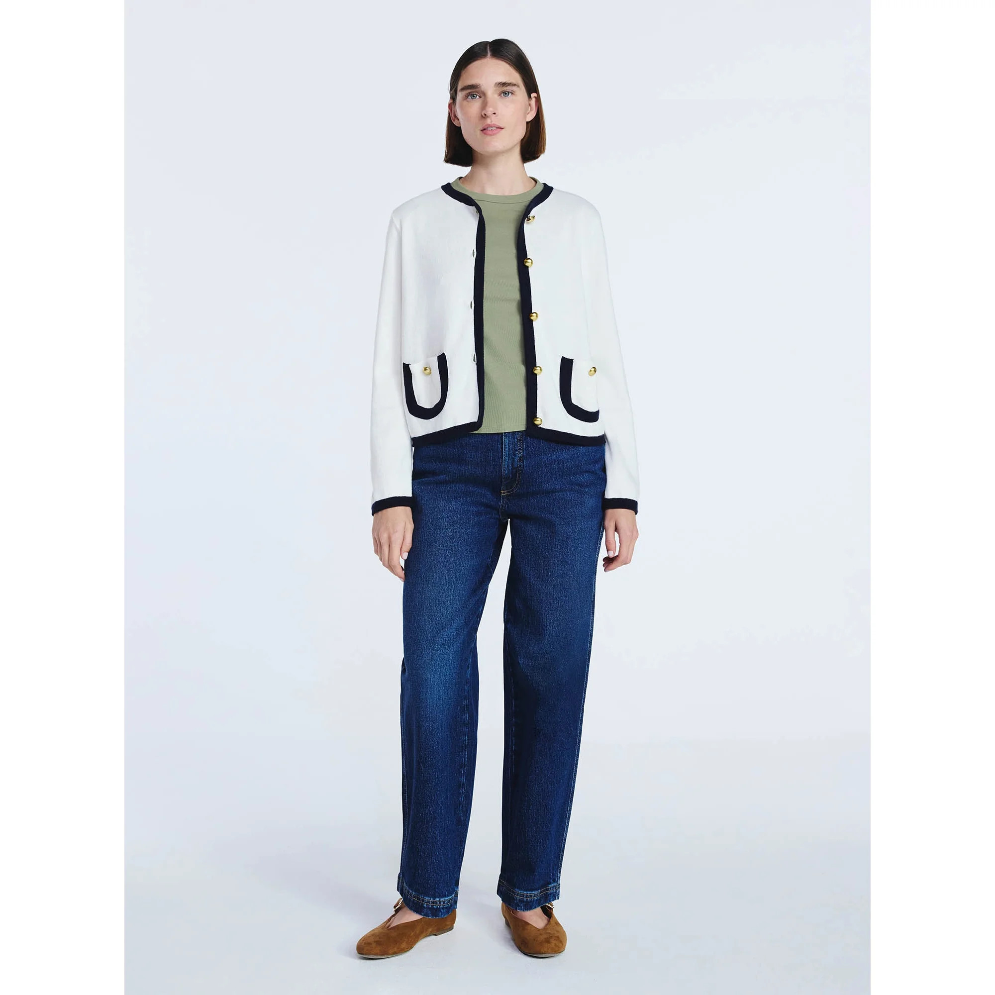 Free Assembly Women's Tipped Patch Pocket Cardigan Sweater, Lightweight, Sizes XS-XXL | Walmart (US)