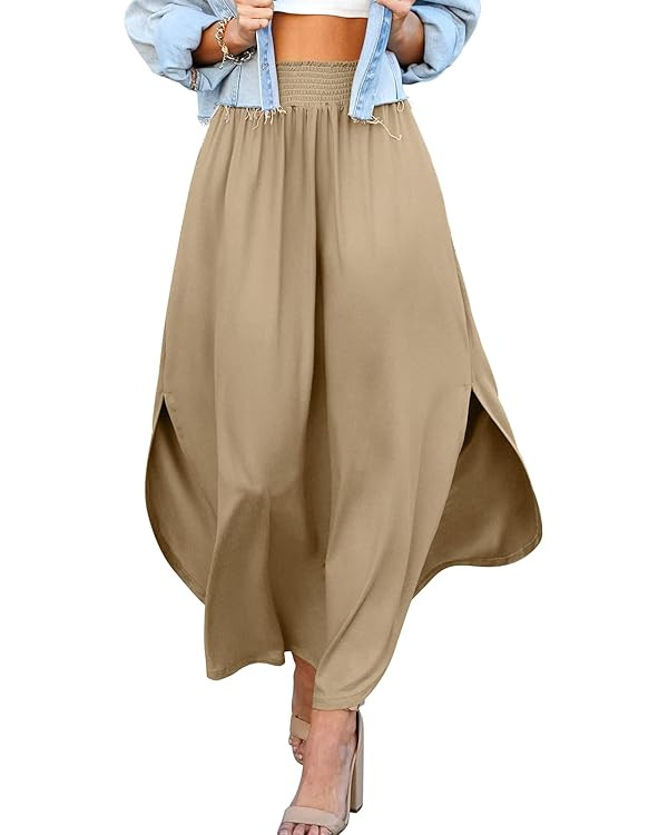 DOUBLJU Casual High Waisted Maxi Skirts Elastic Waist Band Ankle Length Trendy Summer Long Skirt ... | Amazon (US)