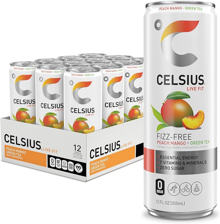 CELSIUS Peach Mango Green Tea, Functional Essential Energy Drink 12 Fl Oz (Pack of 12) | Amazon (US)