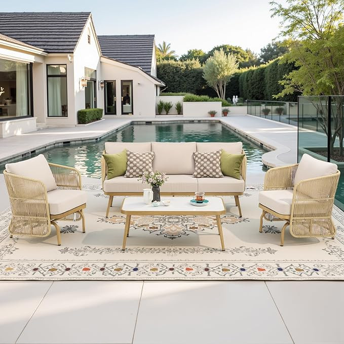 Outdoor Patio Furniture Set-All Weather Wicker Outdoor Furniture with High Back Patio Wicker Chai... | Amazon (US)