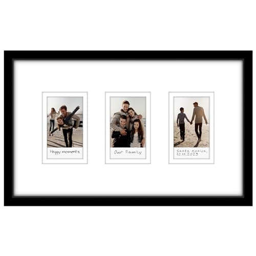 Americanflat 7x12 Picture Frame in Black - Instant Mini Film Frame with Three 2x3 Picture Frame Openings - Collage Picture Frame with Double White Mat, Easel, and Shatter-Resistant Glass Cover | Amazon (US)