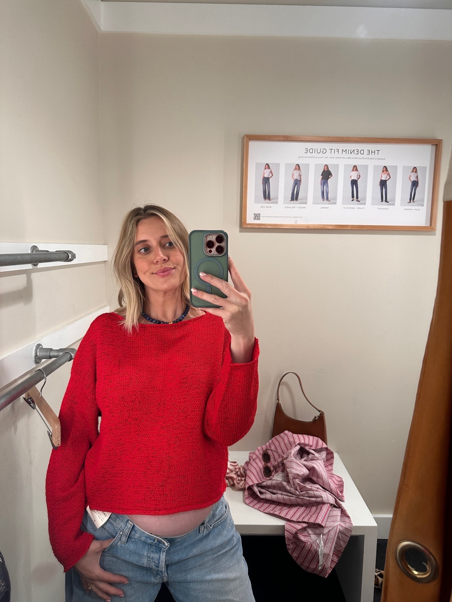 Pop of color sweater + denim combo❤️🩵

#LTKgrwm #LTKootd #LTKmomlife