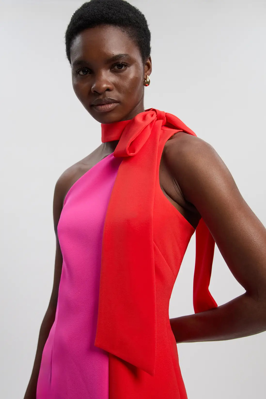 Pink Karen Millen Soft Tailored Colour Block Bow Midi Dress | Boohoo | Boohoo.com (UK & IE)