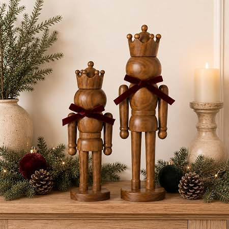 Amazon.com: Amyhill 2 Pcs Wooden Christmas Nutcracker Figures Decor 8'' 10'' Brown | Neutral Chri... | Amazon (US)