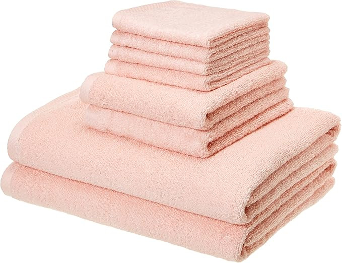 Amazon Basics Quick-Dry Towels - 100% Cotton, 8-Piece Set, Petal Pink | Amazon (US)