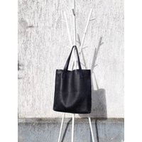 Sample Sale Black Leather Tote Bag With Dark Blue Lining Only One Available | Etsy (US)