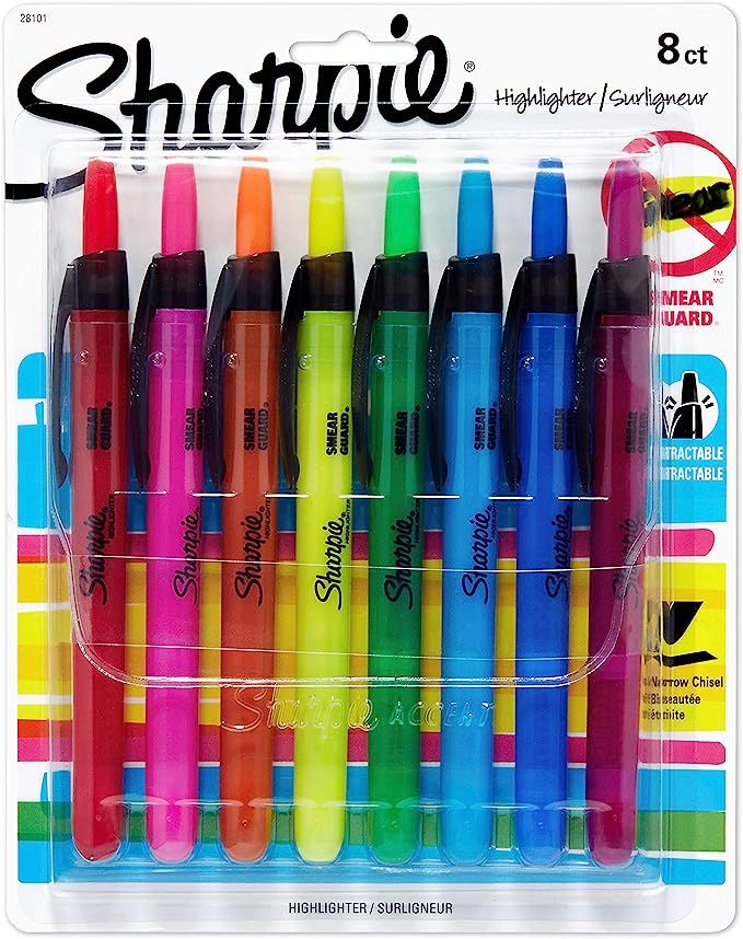 Sharpie Liquid Retractable Highlighters Assorted Colors | Chisel Tip Highlighter Pens, 8 Count | Amazon (US)