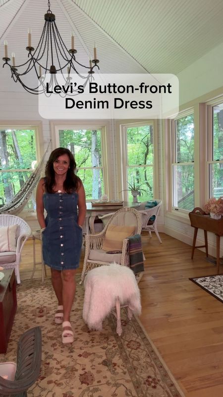 A summer dress takes the decisions out of getting ready. This denim dress is fun and can be worn to so many summer events and on vacation days. 
kimbentley, summer outfit, summer sandals, porch decor, Target, festival style, petite style 

#LTKFestival #LTKVideo #LTKStyleTip