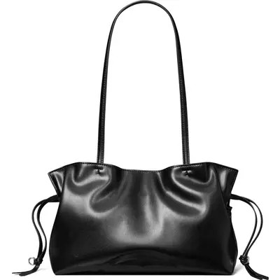 Tory Burch Ella Small Recycled Nylon Drawstring Bag in Black at Nordstrom | Nordstrom