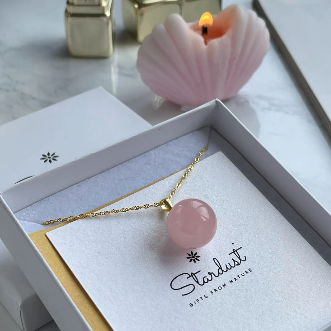 Rose Quartz Sphere Pendant Necklace Gold, Pink Ball Pendant 18k Gold Filled 'wave' Chain, Natural... | Etsy (US)