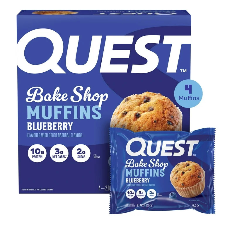Quest Bake Shop Protein Muffins, Blueberry Flavor, 10g Protein, 3g of Sugar, 4 Count | Walmart (US)
