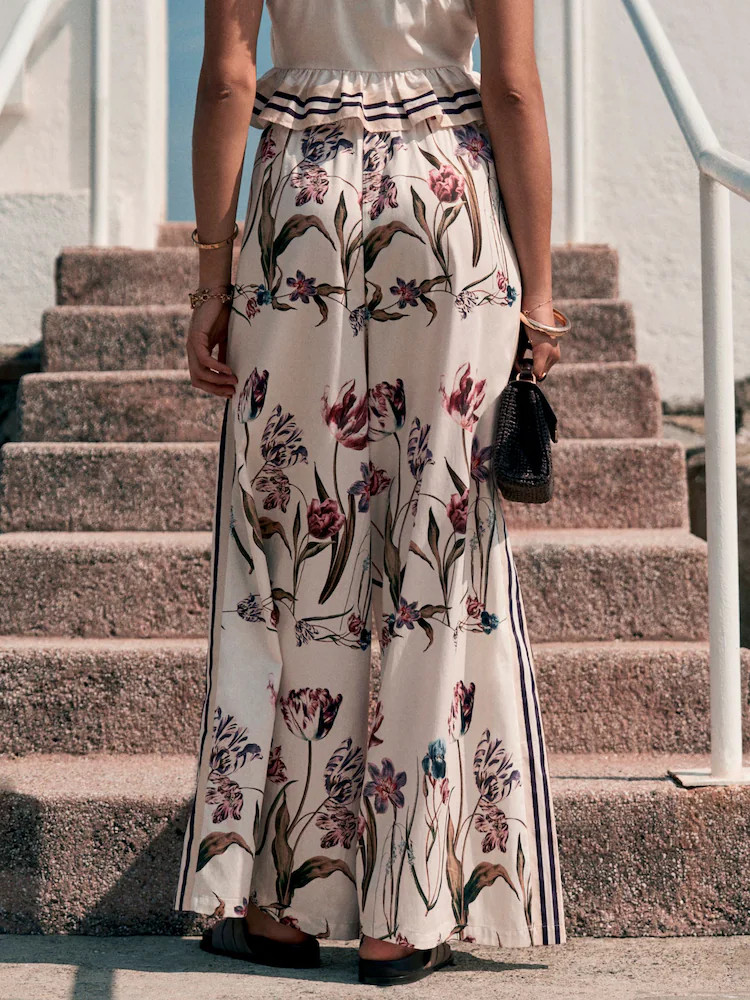 Buy White/Green Tulip Print Palazzo Wide Leg Trousers from Next Ireland | Next EU