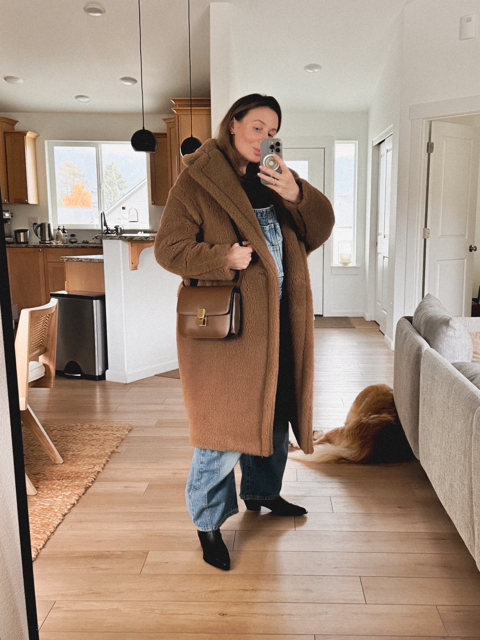 OOTD: Max Mara Teddy Icon coat (just got it on sale at Farfetch, more details on that later! If you’re looking for a Teddy coat on a budget definitely check out Aritzia Babaton Teddy coat and Avec Les Filles faux fur long line coat) 
Boots: Aeyde Hester boots (another Farfetch find, I linked it from everywhere though in case the sizes are sold out, similar style - Madewell The Ingrid Chelsea boot). 
Denim: We the free good luck overalls over a long sleeve merino wool top. 
Bag: Celine classic box bag (linked from The Real Real), also check out the dupe that I just found at Mango Crossbody bag with metal closure). 

#LTKSeasonal #LTKSaleAlert #LTKStyleTip