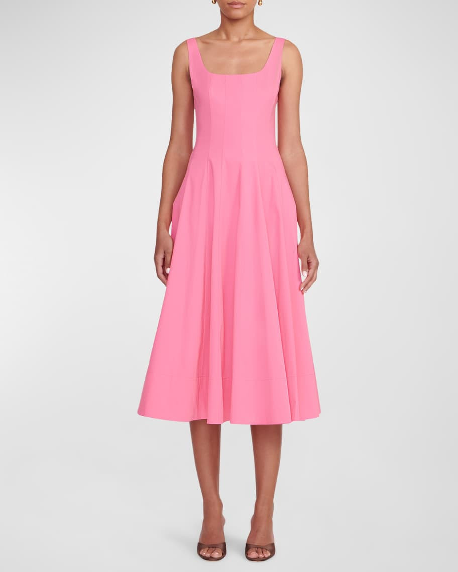 Staud Wells Square-Neck Corset Midi Dress | Neiman Marcus