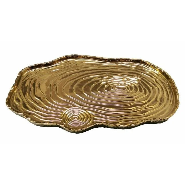 Jiallo 69012 16 x 10 in. Botanic Porcelain Tree Bark Tray, Gold | Walmart (US)