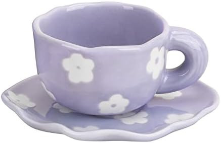 Koythin Ceramic Coffee Mug with Saucer Set, Cute Creative Cup Unique Irregular Saucer Design for ... | Amazon (US)
