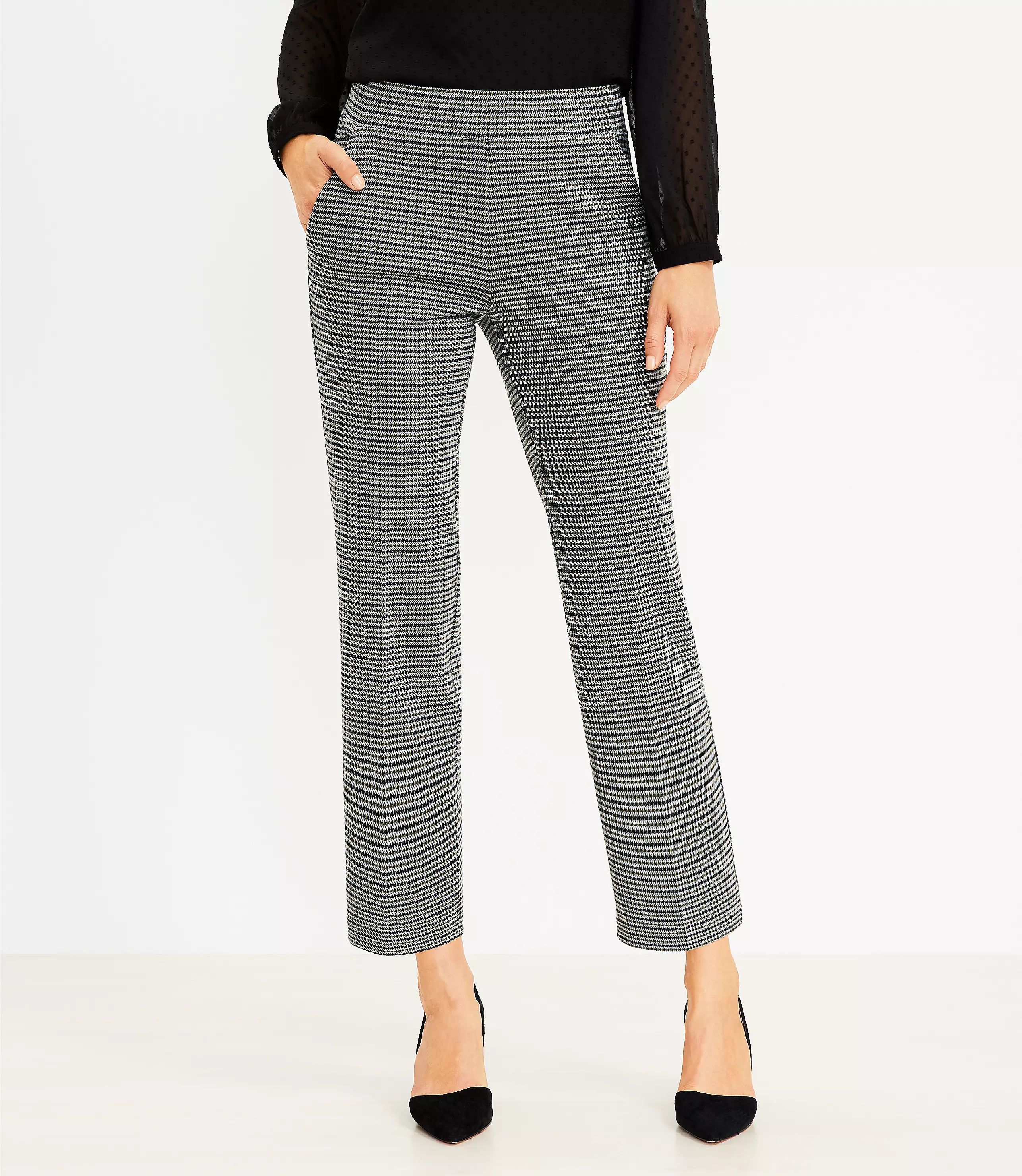 Pull On Straight Pants in Houndstooth Ponte | LOFT