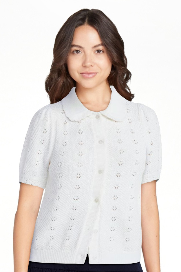 Free Assembly Women's and Women's Plus Cotton Pointelle Cardigan Sweater with Short Sleeves, Ligh... | Walmart (US)