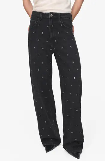 MANGO Grommet Barrel Jeans in Black Denim at Nordstrom Rack, Size 12 | Nordstrom Rack