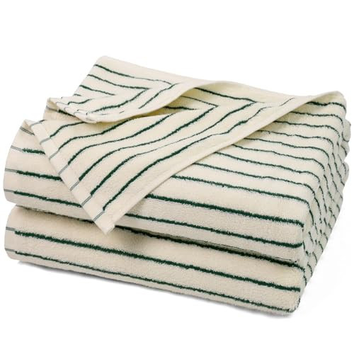 Jacquotha Green Striped Bath Towels Set of 2, Lighter & Quick Dry Towels Large 27.5 x 55 inches, Farmhouse for Bathroom Decor, Shower, Pool Days | Amazon (US)