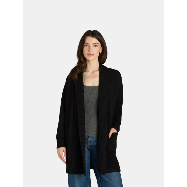 Time and Tru Women's and Women's Plus Fuzzy Open Front Cardigan Sweater, Midweight, Sizes XS-4X | Walmart (US)